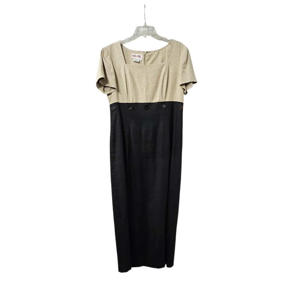 Maggy London Square Neck Two Tone 55% Linen Dress Button Accents Size 12